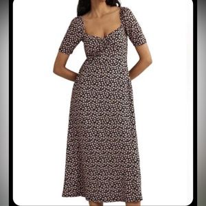 Boden 12 R Ruched Front Jersey Midi Dress Pockets floral short sleeve